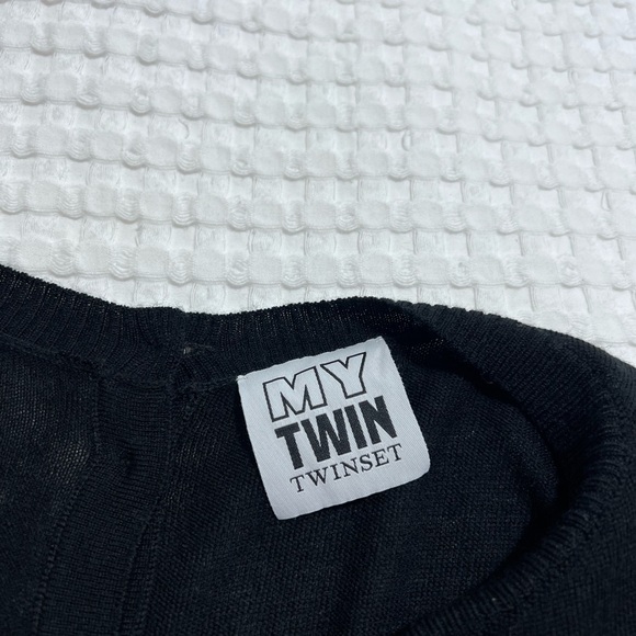 My Twin TwinSet Black Metallic Ruffle Button Back Sweater - Picture 5 of 9